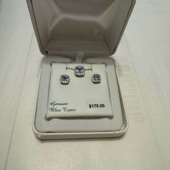 Genuine Blue Topaz Pendant Necklace and Earring Set - Picture 5 of 5